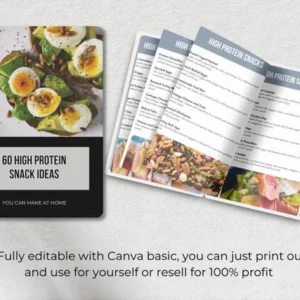 60 High-Protein Snack Ideas | Fitness & Nutrition eBook Template | Canva Ready Journal & Lead Magnet