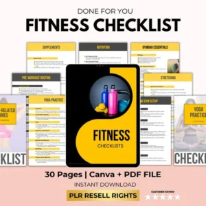 Fitness Checklist Printable with PLR Resell Rights, Health & Wellness, Gym Tracker, Personal Trainer, Workout Planner, Canva + PDF