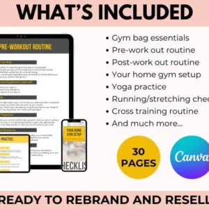 Fitness Checklist Printable with PLR Resell Rights, Health & Wellness, Gym Tracker, Personal Trainer, Workout Planner, Canva + PDF