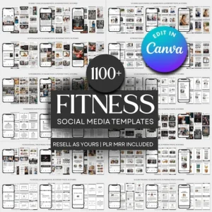 PLR/MRR +1100 Fitness Instagram Templates – Editable Canva Pack for Coaches