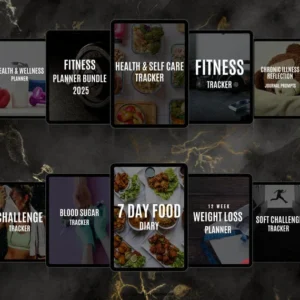 Fitness Planners PLR/MRR Bundle — Resell Rights Package Including Weight Loss Trackers, Yoga Planner, Soft Challenge Tracker, Healthcare PLR, and Fitness Coach Resources.