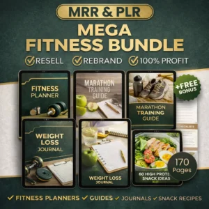 Mega Fitness Bundle with PLR & MRR – Fitness Planners, Journals, Guides & Snack Recipes